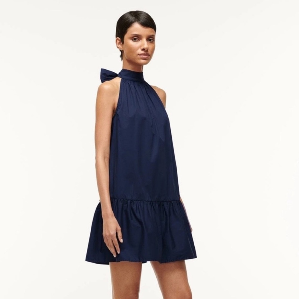 STAUD Navy Marlowe Halter Flounce Minidress Size XS
